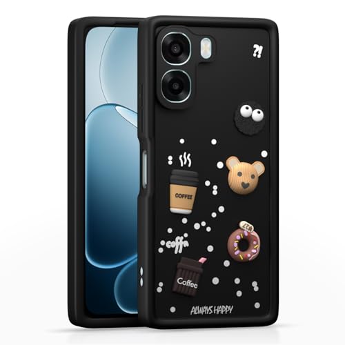 Image of Outlouders Back Cover for Oppo A6X 5G | 3D Cartoon Bear Cute Fun Silicone Full Body Protection Bumper Case (Black)