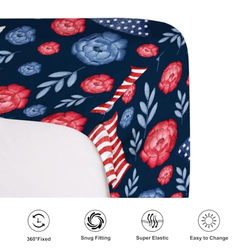 Image of American Flag Blue Red Floral Baby Crib Sheets for Boys Girls 52 inchx28 inch Patriotic 4th of July Independence Day Soft Breathable Toddler Nursery Bed Sheet for Standard Crib and Toddler Mattresses Navy