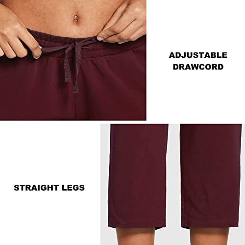 Baleaf Women's Capri Pants Casual Summer Cotton Yoga Wide Leg Lounge Athletic Jersey Walking Loose Workout Capris Pocketed Burgundy Size S #TOP17