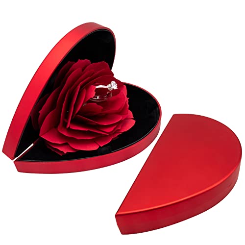 Image of wonuu Engagement Ring Box,Ring Rose Box Surprise Jewelry Storage Holder for Woman as Proposal Engagement Ring Jewelry Gift Case in Valentine's Day ect. (Heart Shaped-Pink)