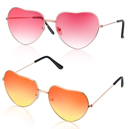 ANLIOTO 2 Stück Rosa Brille Fasching, Brille Orange Party Sonnenbrille Orange Aperol Spritz Kostüm Brille Pink für Herren Damen 70er 80er Party Hippie Accessoire
