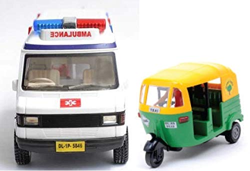 Compatible 2 Combo Pull Back Ambulance Tempo Traveller + Auto Toys Ambulance (Green), Kids