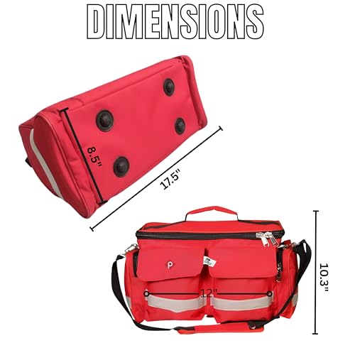 Image of PAHAL Large First Aid Medical Kit Bag 18 Inch Red | Heavy Duty Waterproof Emergency Doctor Bag with 10 Pockets & 3 Compartments | Medicine Instrument Storage for Hospital, Clinic, Home, Industrial Use