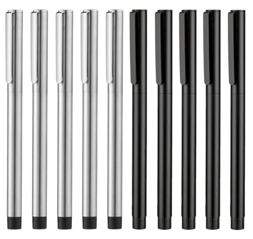 10 PCS Jinhao 65 All Steel & Black Fountain Pen, Iridium Extra Fine & Fine Nib Office Writing Pen Set with Ink Converter