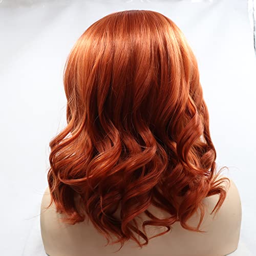 Xiweiya 350# Auburn Red Lace Front Wig Natural Wavy Synthetic Copper Red 13x4 Lace Front Wigs Glueless Soft Wig Heat Resistant Wigs 180% Density Hair for Women 14inch - Image 3