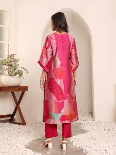 Image of Varanga Women Printed Straight Kurta Pant Set |Chanderi Silk | Summer Wear | Soft, Lightweight & Breathable | Casual Wear