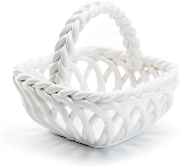 Hand Woven Fine Porcelain Easter Small Basket White, Regular