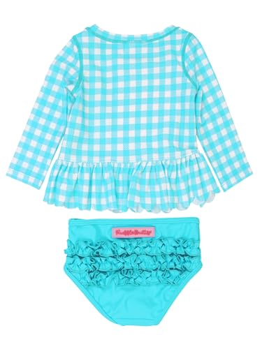 Image of RuffleButts Baby /Toddler Girls Scalloped Long Sleeve Rash Guard 2-Piece UPF50+ Sun Protected Swimsuit
