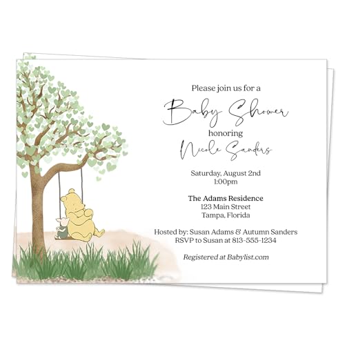 Winnie the Pooh Baby Shower Invitation Pooh Bear Vintage Nostalgic Unisex Gender Neutral Tree Watercolor Sprinkle Custom Printed Personalized Customized (12 count)