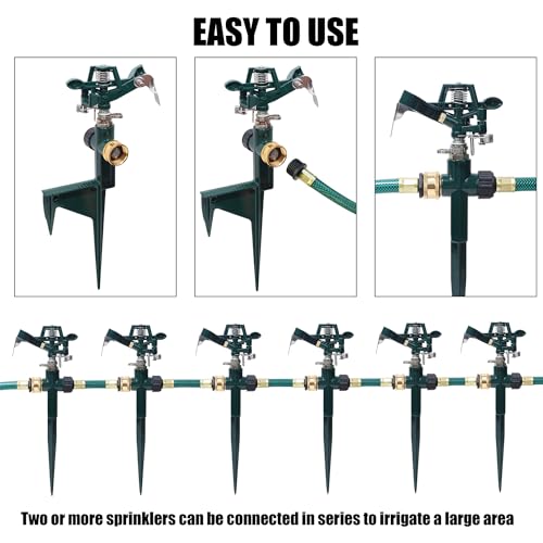 Biswing 2 Pack Impact Sprinkler Head on Metal Step Spike, Heavy Duty Zinc Alloy Lawn Sprinkler, Adjustable Coverage Nozzle on Sturdy Spike Base, 360 Degree Large Area Irrigation, Green by Biswing - Image 7