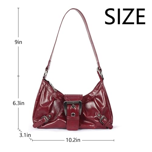 ‌Vintage Punk Burgundy Leather Bag Lightweight bag for Women2