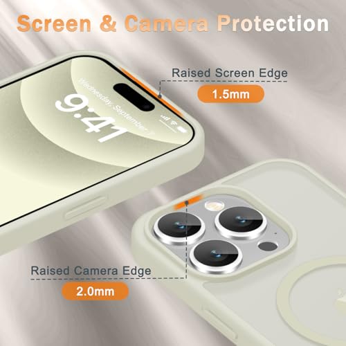 Image of YENAPOON for iPhone 15 Pro Max Case, Matte Magnetic Phone Cover [with 1 Screen Protector] [Support for MagSafe] [Shockproof Military Grade Protection] Translucent Frosted Back, Cream White