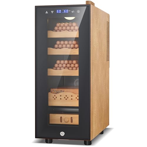 Image of 35L Upgraded Electric Humidor with Leather, 250 Counts Large Capacity,Thermostatic Electric Cooler Cabinet with Digital LED Screen, Safety Lock,Smart Humidity & Temp Control, Gifts for Men