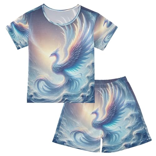 Pajama Sets Short Sleeve Ice Phoenix Soft Cotton Summer Sleepwear 2 Piece PJS Size 5-14T