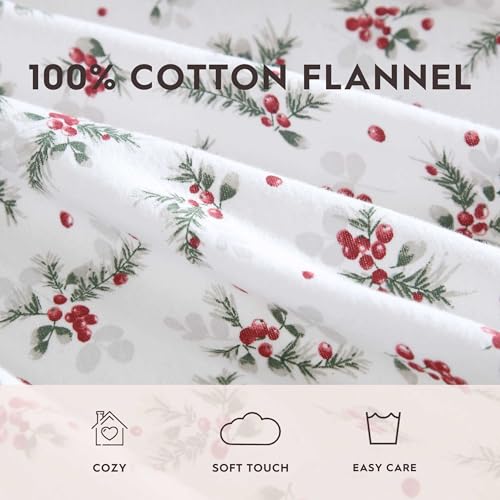 Image of Laura Ashley - Flannel Sheets Twin Size, Anti-Pilling & Wrinkle Resistant Cotton, Touchably Soft for All-Season Comfort - Bed Sheets with Matching Pillowcase & Fitted Sheet (Berry Bright Red)