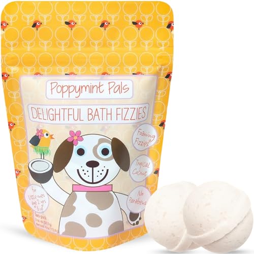 Poppymint Pals Foaming Bath Fizzies (Tropical Coconut) – Phthalate-Free Natural Foaming Premium Bath Bombs with Epsom Salt, Coconut Oil – Hydration for Toddlers & Kids – Aromatherapy for Bath time