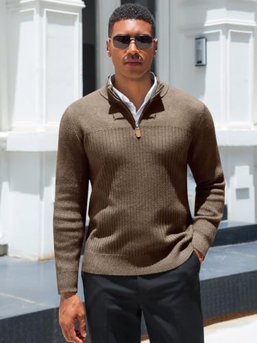 Runcati Mens Quarter Zip Sweater Mock Neck Pullover Ribbed Knit Casual Lightweight Polo Sweaters2