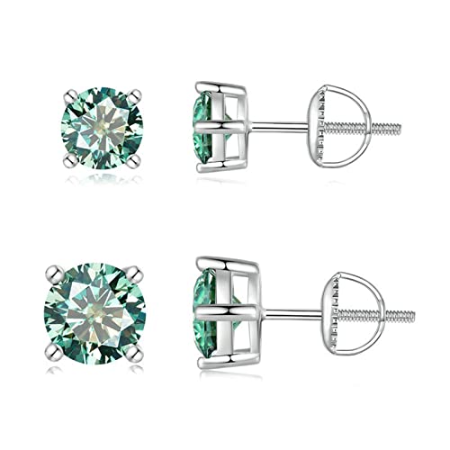 BIXPAK 5mm/6.5mm Green Moissanite Stud Earrings, 925 Sterling Silver Hypoallergenic Small Sleeper Studs, 4 Claws Helix Cartilage Earrings for Women Wife Mother Daughter Birthday Xmas Gift (Color : Gr