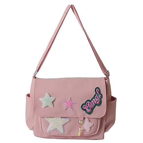 Kawaii Messenger Bag Cute Crossbody Bag Kawaii Aesthetic Shoulder Bag for Women Canvas Flap Messenger Bag