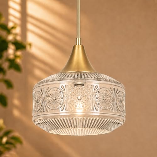 9-Inch Antique Gold Pendant Light with Glass Shade