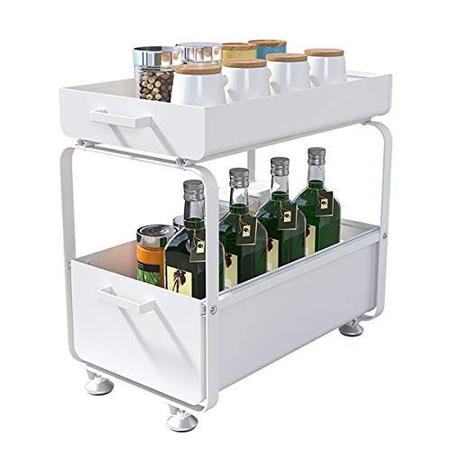 Plasaig - 2 Niveaux Etagere de Rangement sous Evier Rack, avec tiroir Coulissant pour Cuisine, Salle de Bain, Chambre, en Acier Inoxydable