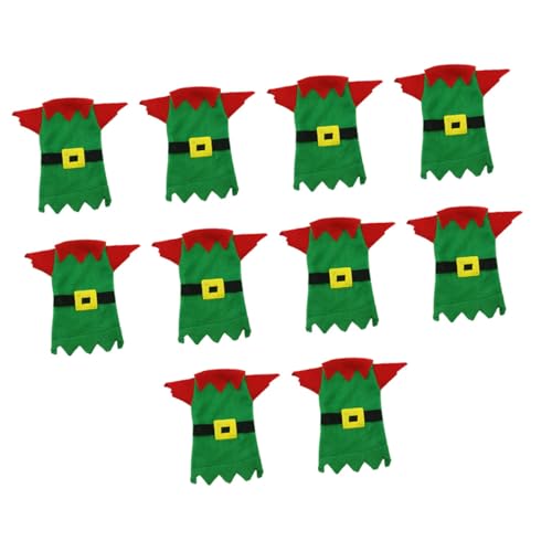 ULTECHNOVO Set da 10 Pezzi Copriposate Natalizi Verde a Forma di Elfo Non Tessuto Borsa e Tasca per Coltelli e Forchette Protezione Antipolvere per Tavola Festiva di Natale