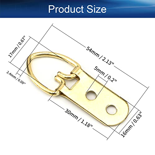 Image of D Ring Picture Hangers 54mm x 16mm Hardware Assortment Kit, for Home Decoration Hanging Clock Paintings Artwork Creative Picture Frame Photo Hanging Solutions Gold Tone 100pcs