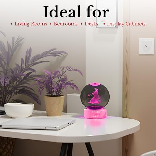Image of 2 Pcs 3D Laser-Engraved Crystal Cat Ball Lamp with Wooden Base, USB Powered Hand & Cat RGB Night Light, A Unique Crystal Lamp for Your Home & Office Or Decorative Showpiece & Gift