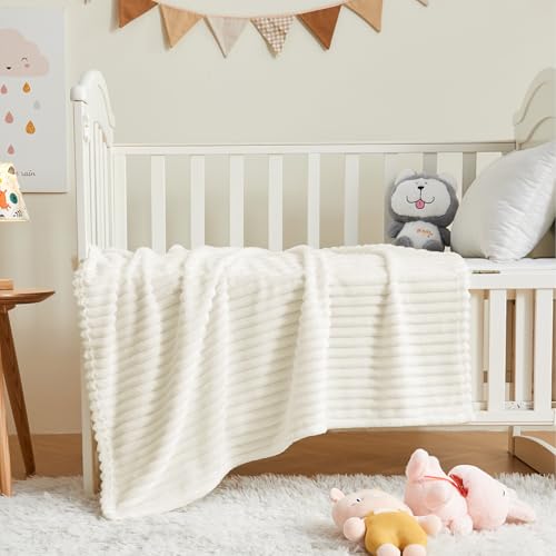 Image of BEDELITE Baby Blankets for Boys Girls 30 inchx 40 inch - 3D Ribbed Jacquard Cute Fuzzy Fleece Blanket, Warm and Breathable Soft Cozy Infant Toddler Blanket for Newborn All Seasons Suitable, Cream