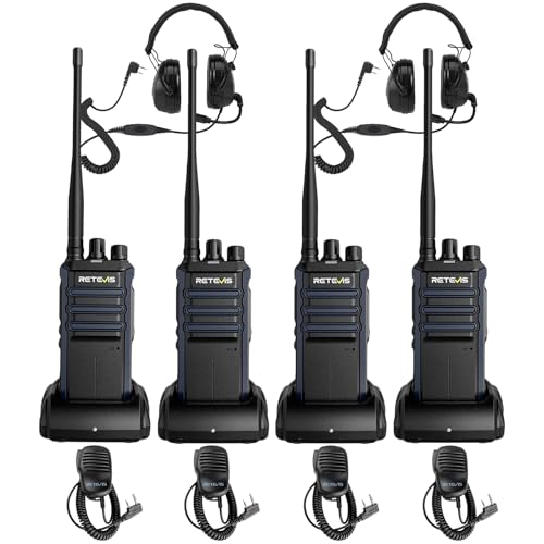 Image of Retevis RT86A GMRS Walkie Talkies Long Range (4 Pack), with EHK012 Foldable Two Way Radio Headset with Mic (2 Pack), NRR 29dB, Hearing Protection, Group Call, Easy Pairing, for Manufacturing Workshop