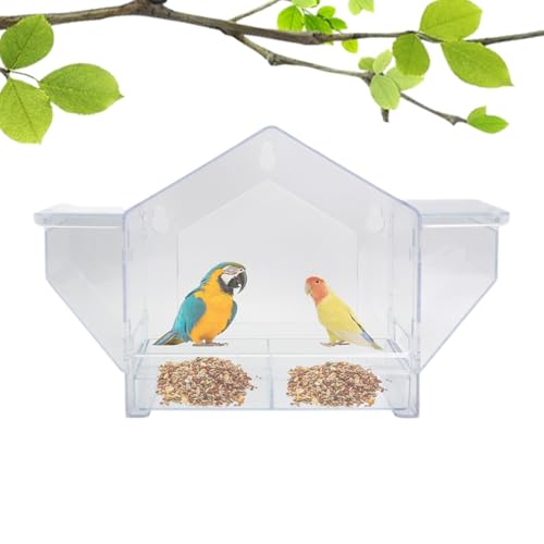 Vogel-Futterspender für Fenster, transparentes Acryl, horizontal, 34 x 20,5 x 10,4 cm, bezauberndes Eichhörnchensicheres Design, Haustierfutter-Aufbewahrungszubehör für Aras, Spatzen