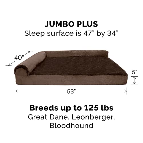 Image of Furhaven Cooling Gel Dog Bed for Large Dogs w / Removable Bolsters & Washable Cover, For Dogs Up to 125 lbs - Plush & Velvet L Shaped Chaise - Sable Brown, Jumbo Plus /XXL