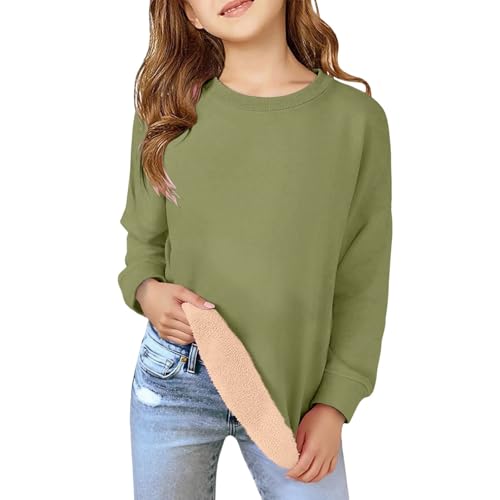 Kids Crewneck Sweatshirt Girls Oversized Fleece Drop Shoulder Cute Pullover Tops Warm Sherpa Lined Sweatshirts 2025