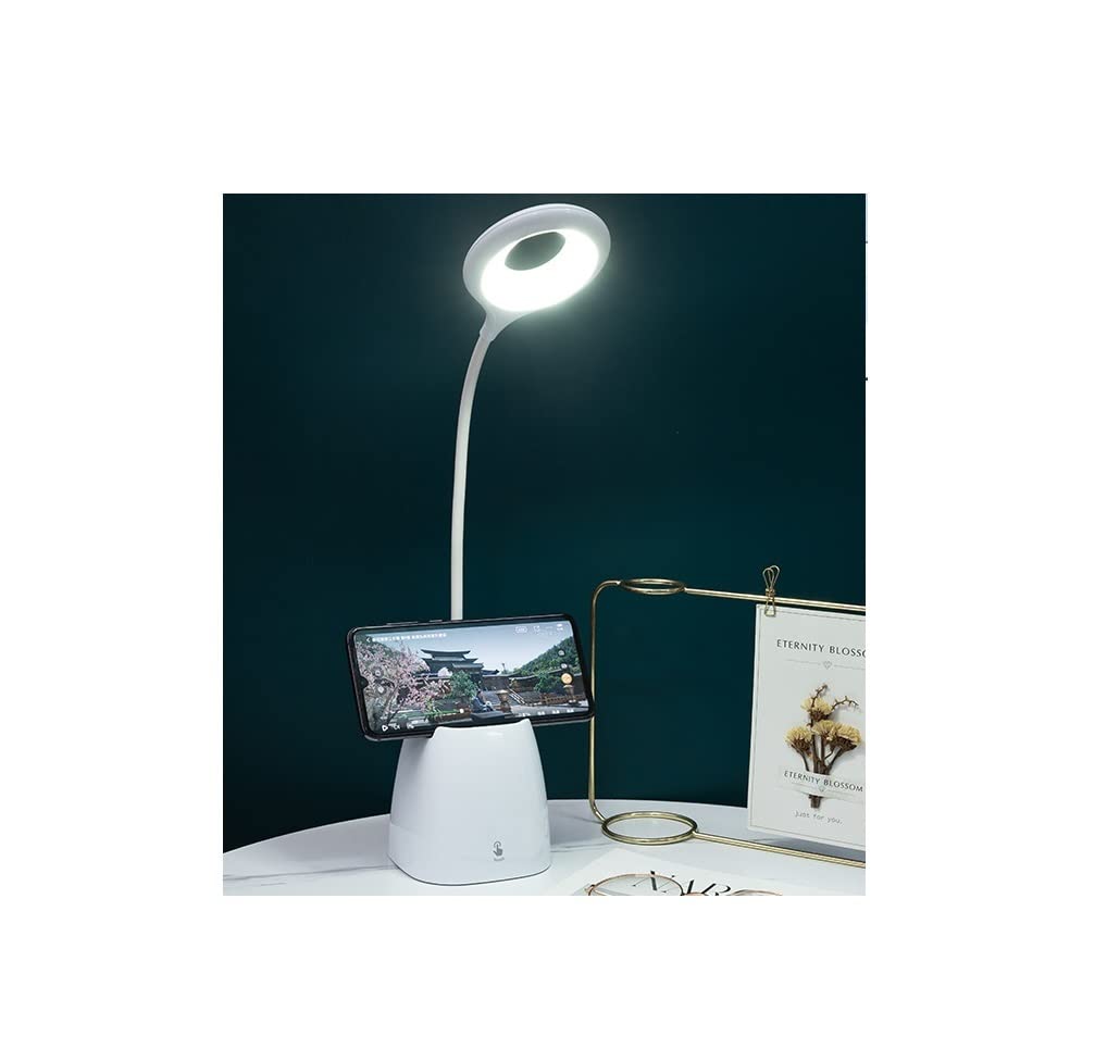 Habrur Klemmleuchte Schreibtischlampe Dimmbare LED-Schreibtischlampe Mit Stifthalter USB-Lesetischlampe Nachttisch-Augenschutz Touch-Control-Lesetischlampen Leselampe Klemmlampe (Blue : Blanc)