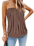 CHICGAL Tube Tops for Women Summer Tank Sexy Tunics Off The Shoulder Plus Size Blouse Shirts (Coffee Hemp,2XL)