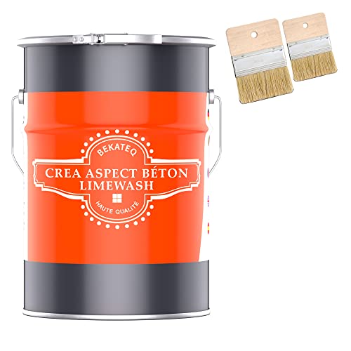 BEKATEQ Aspect béton Gris béton 3kg, LIMEWASH Style jusqu'à 7,5m², Enduit effet béton avec outils, béton apparent, décoration murale sans joints pour salle de bain, toilette, salon, bureau S1002