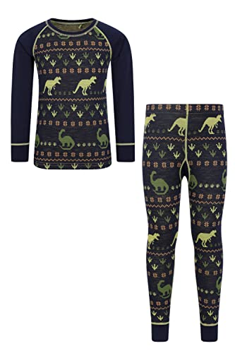 Mountain Warehouse Conjunto Interior Jacquard Infantil Unisex de Merino - De absorción y Secado rápidos - Ideal para Acampar en Invierno, al Aire Libre y de Viaje Azul Marino 13-14 Años