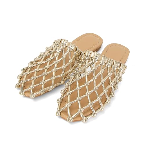 SOVANYOU Womens Slip on Mesh Flat Sandals Woven Mules Dressy Braided Flats Summer Beach Casual Closed Toe Slippers