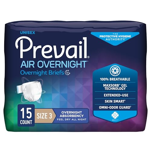 Sleep Through the Night: 9 Best Overnight Incontinence Underwear Heavy Absorbency 8 Prevail AIR Overnight Incontinence Briefs - Unisex Adult Incontinence Briefs with Tabs - Disposable Adult Diaper for Men& Women - Overnight Absorbency - Size 3, 60 Count (4 Packs of 15)