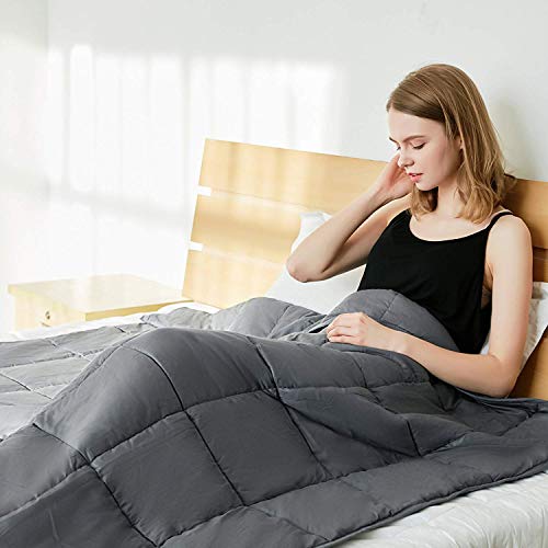 Bertte Weighted Blanket 20 lbs 60â€ x 80â€ Adult Cozy Heavy Premium Cotton with Glass Beads for Better Sleep and Relaxing Inner Layer, Dark Grey