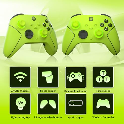 Image of SZDILONG 2.4GHz Wireless Controller for Xbox Controller, Xbox One Series X|S Consoles, PC Windows, Steam, with 7 Colors RGB Light /1000mAh Battery /Programmable /Turbo, Dual Vibration /3.5mm Audio Jack (Yellow)