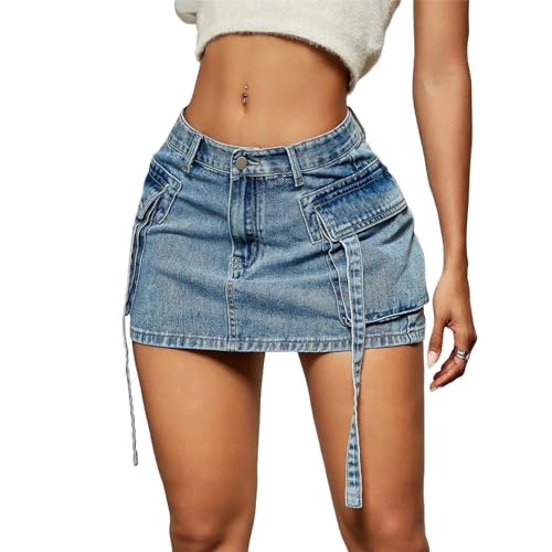 Mini Jupe Denim Slim avec Poche Rabat pour Structurer la Silhouette et Affiner la Taille