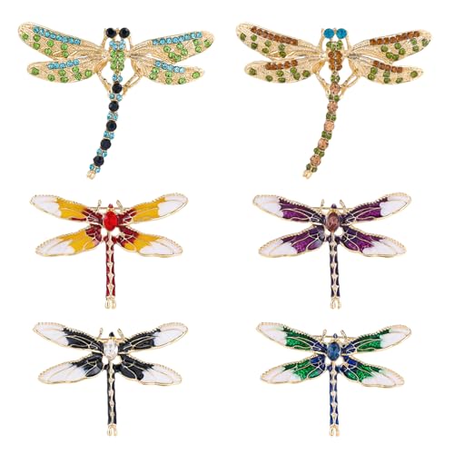 6 Pieces Dragonfly Butterfly and Bee Insect Animal Lapel Brooch Pin Set for Daily Decoration