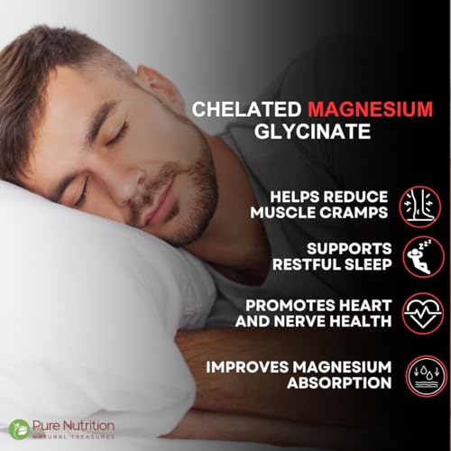Image of Pure Nutrition Chelated Magnesium Glycinate Supplement 2000mg - 60 Tablets | High Absorption Magnesium Supplements (Elemental 440mg) for Sleep, Cramps, Nerve Health, Relaxation, Bone & Joint Health