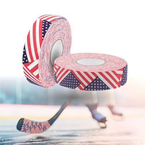 Ruban adhésif pour bâton de hockey drapeau américain en lot de 2 rouleaux de 2,5 cm x 27 m