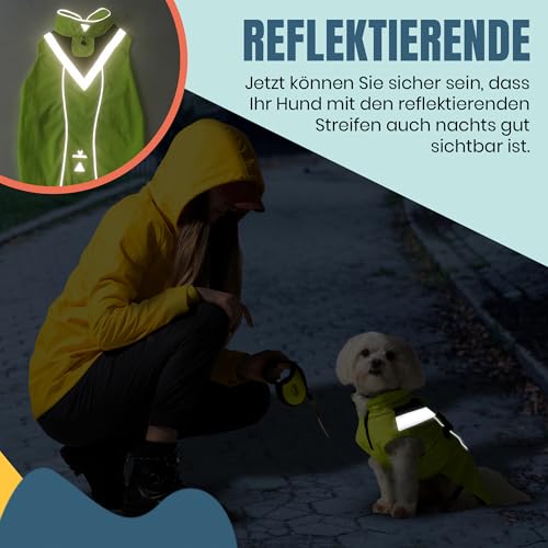DOGOPAL Regenmantel Hund wasserdicht für kleine & große Hunde - Gelber Hunderegenmantel mit Reflektorstreifen - Wasserdichter Hundemantel, Regenschutz & Regenjacke (Gelb, XL)