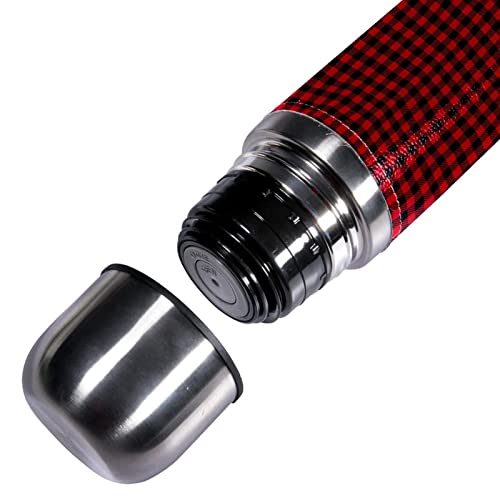 Insulated Water Bottle Stainless Steel Water Bottles Metal Water Bottle, Retro Red Black Plaid #TOP2
