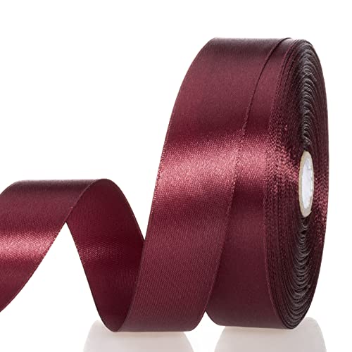 YASEO 1 Inch Wine Red Solid Satin Ribbon for Gift Wrapping 50 Yards