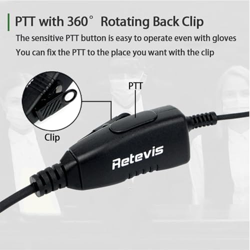 Retevis Walkie Talkie Earpiece with Mic, 2 pin, D Shape, for Retevis H777/RT22/RT68/RT27/RT68H, Compatible with Baofeng, HokinRadio, Kenwood Walkie Talkies, Sports Games Two Way Radio Earpiece(1 Pack) — view 5