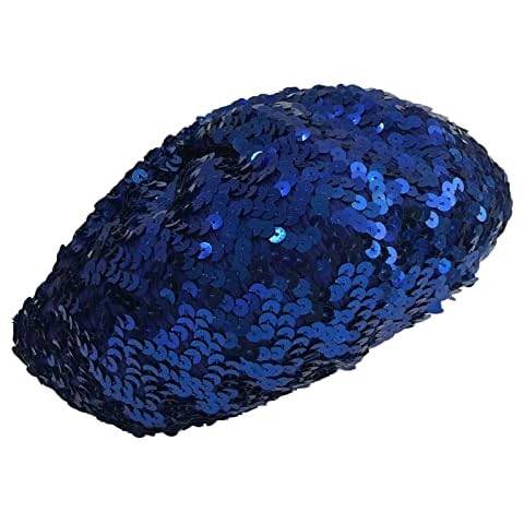 JK Home Sequin Beret Hat Sparkly Shining Beanie Cap for Women Girls Halloween Festival Party Club, Fun Costume Stretch Mermaid Dancing Cap Blue Cover